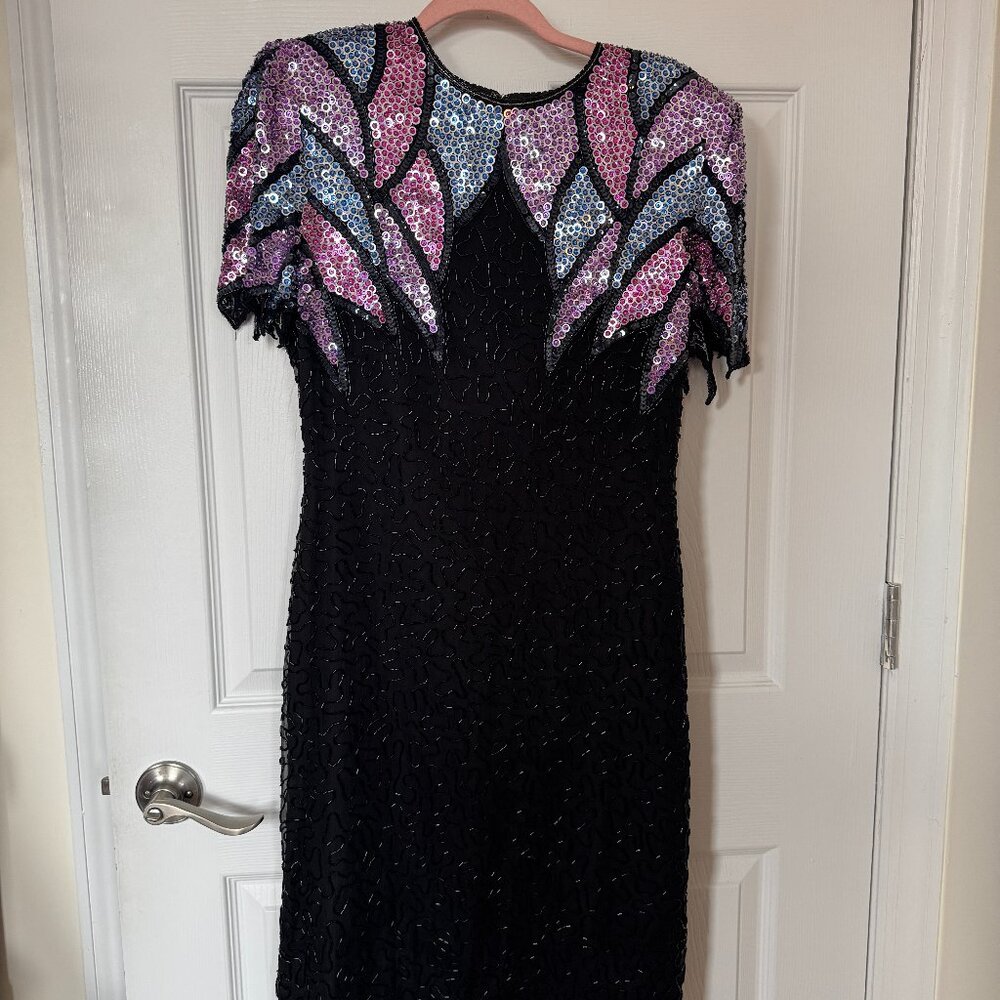 Vintage 80s Scala Sequin Beaded Dress Size M